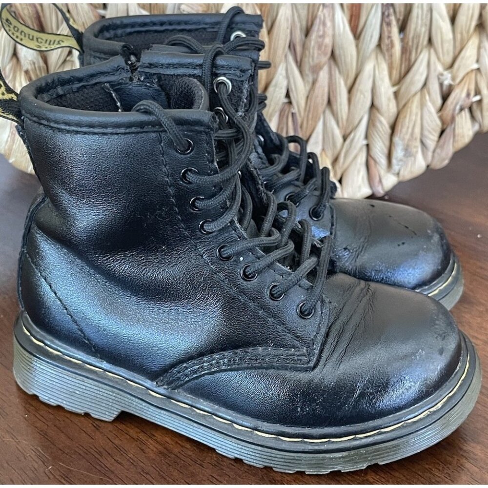 Dr.‎ Martens 1460 Black Leather Lace Up Side Zip Boots Toddler Size 8 US